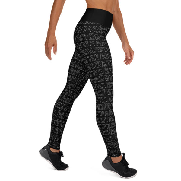 womens black leggings with all over art battle logo outline pattern